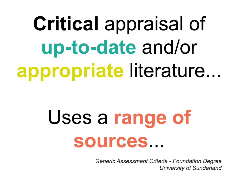 Assessment criteria relate dto using a range of resources