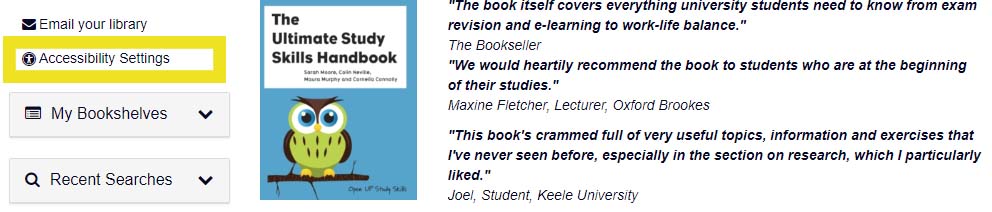 vlebooks accessibility settings