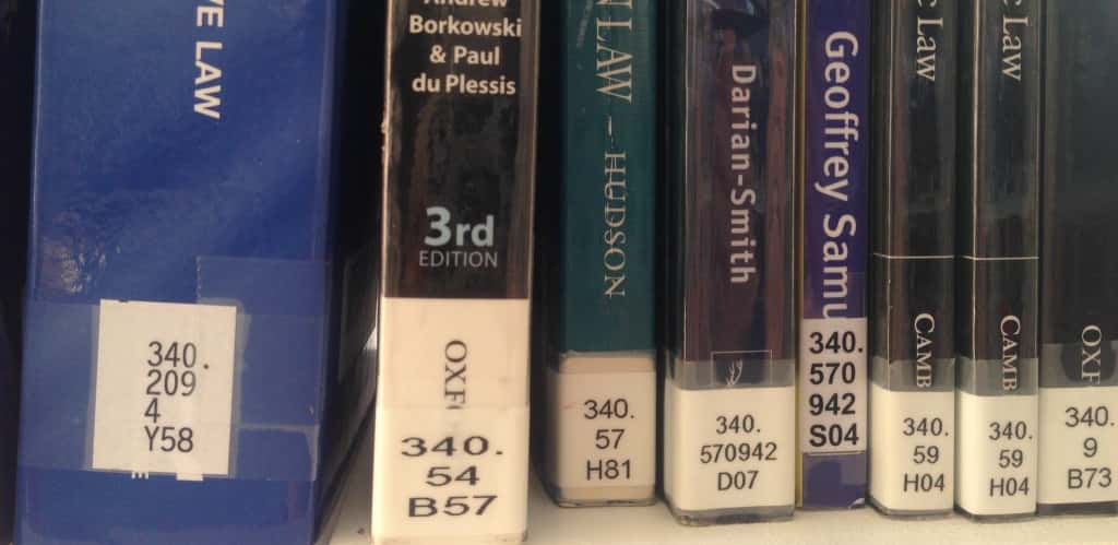 Find Law print textbooks in the library using the shelfmark