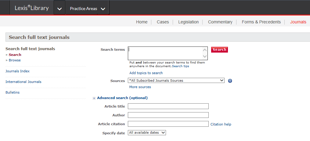 LexisLibrary journals screenshot