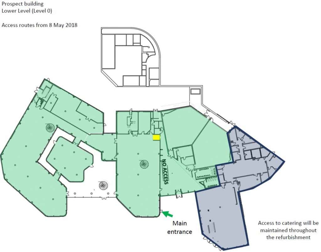 Transforming Prospect building- Access route to the the temporary main ...