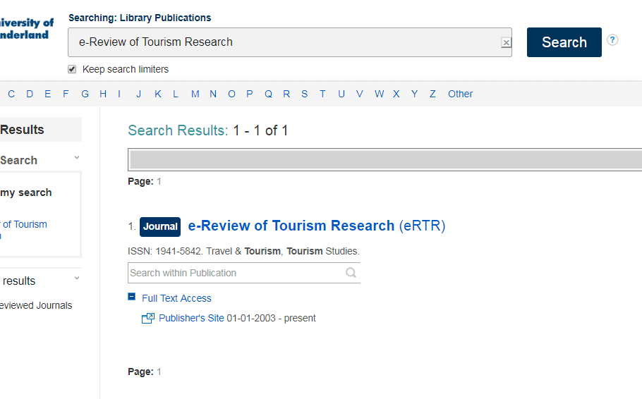 e-Review of Tourism Research screenshot