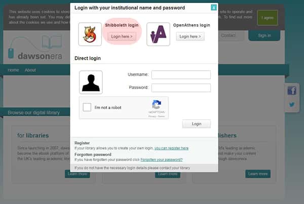 Dawsonera login