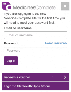 Image of Medicines Complete login page