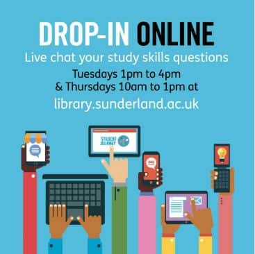 drop in online tuesday 1-4 and thursday 10-1 using library chat