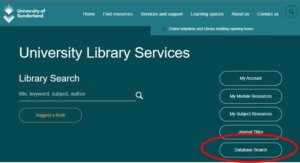 Library homepage database search