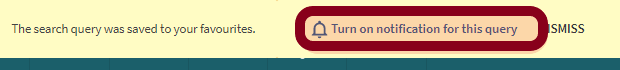 Screenshot of Library Search - a hyperlink that reads 'Turn on notifications'