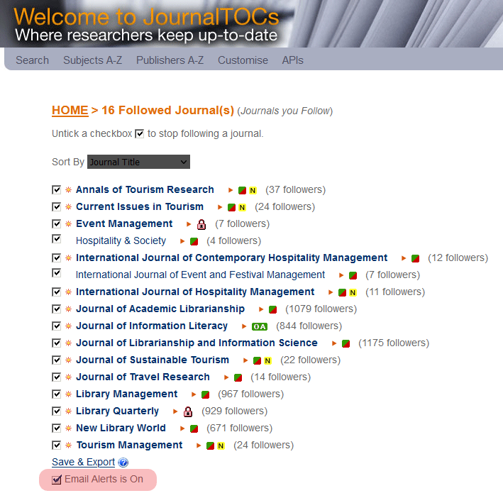 list of journals on JournalTOCs